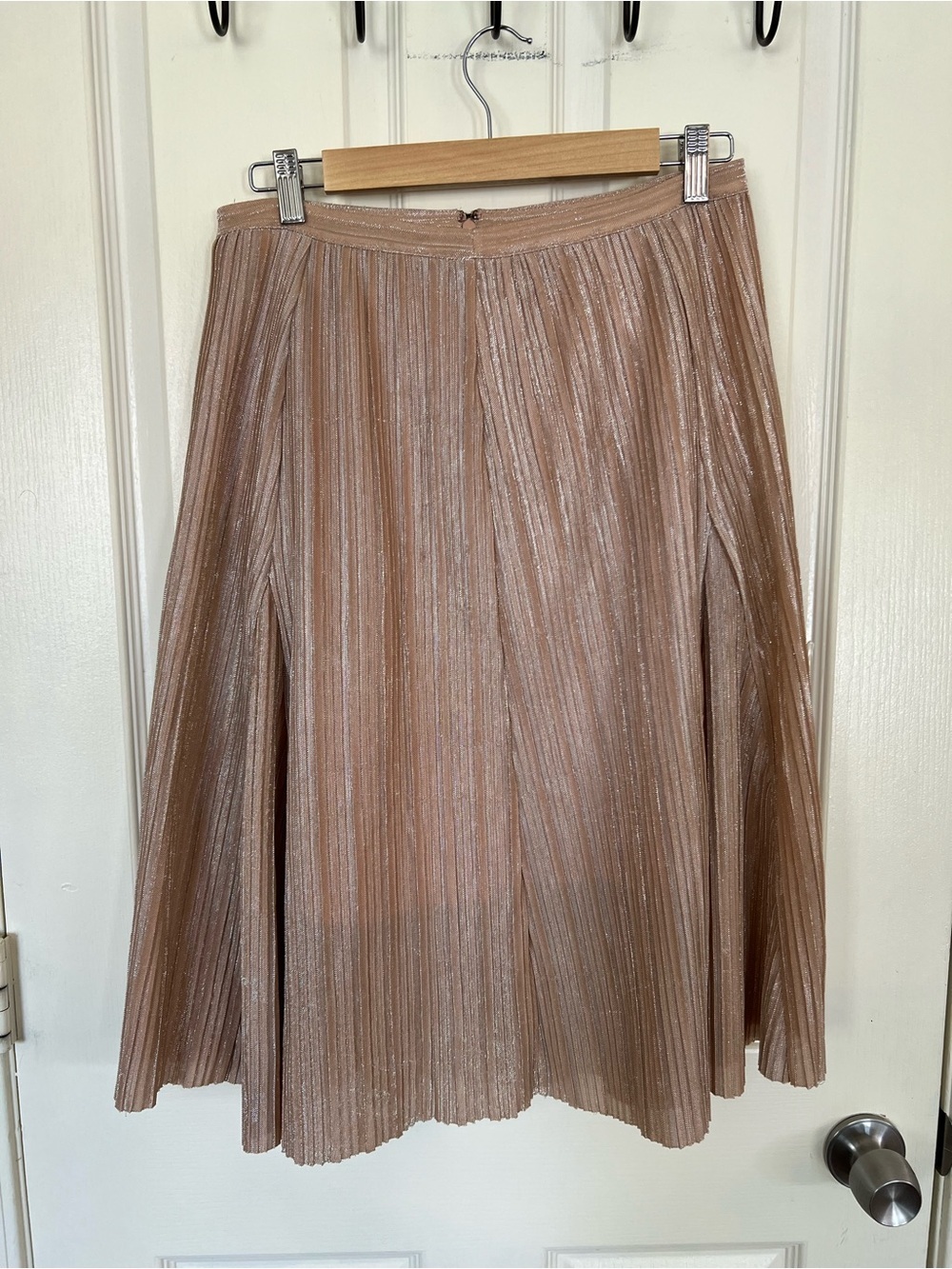 Maeve Anthropologie Ambra Rose Gold Metallic Pleated Midi Skirt XS Shimmer